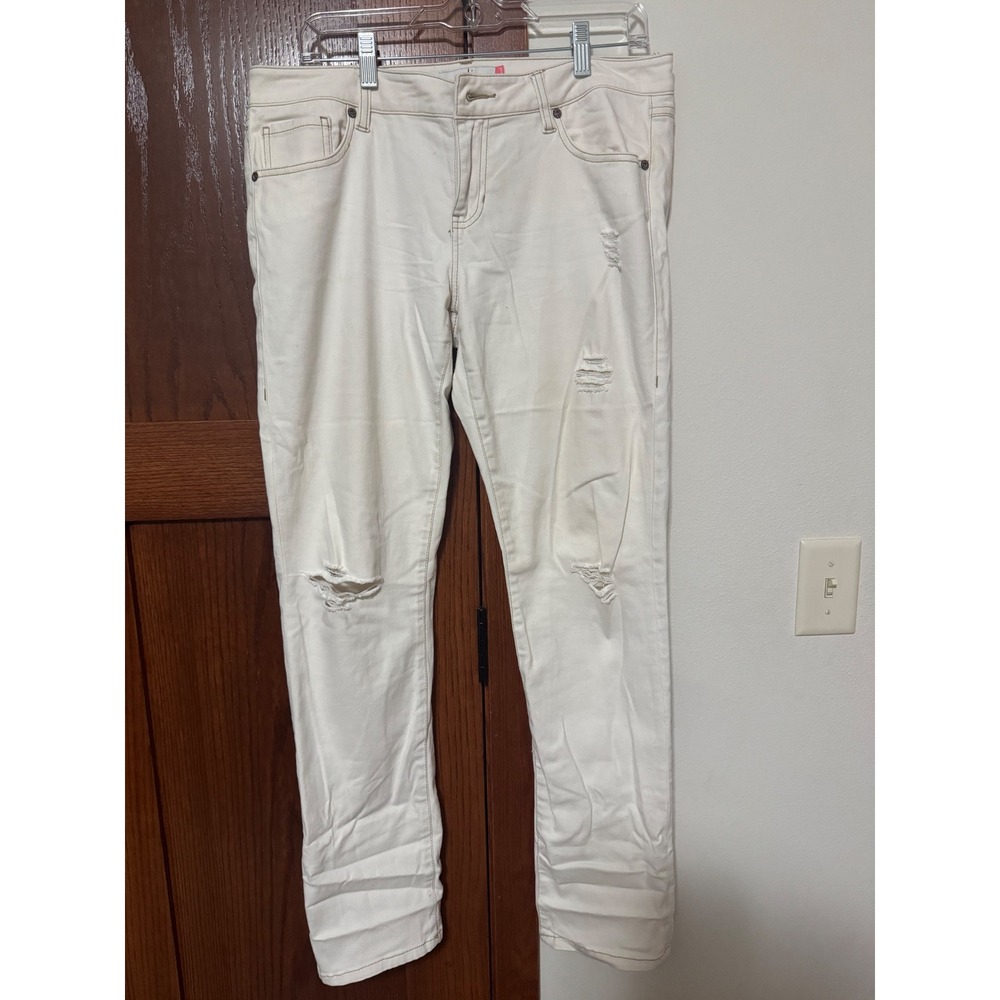 Cabi Jeans Women Size 8 Slim Boyfriend White Distressed Denim Pants